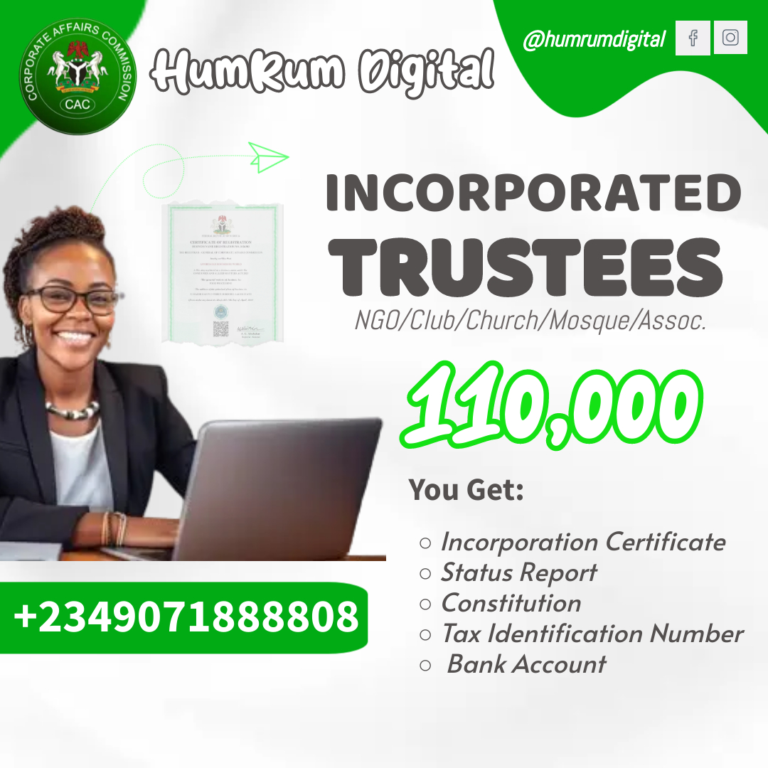 INCORPORATED TRUSTEES <hr> <br> <p> • Incorporation Certificate <br> • Status Report <br> • Constitution <br> • Tax Identification Number <br> <br> </p>